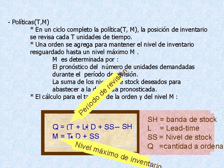 - Políticas(T, M) * En un ciclo completo la política(T, M), la posición de