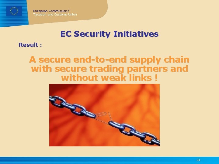 European Commission / Taxation and Customs Union EC Security Initiatives Result : A secure