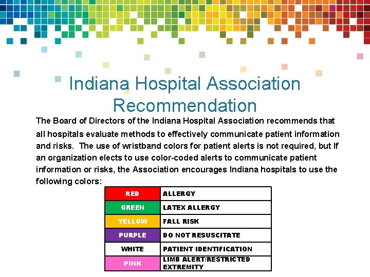 Indiana Hospital Association Recommendation The Board of Directors of the Indiana Hospital Association recommends