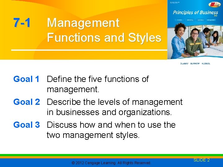 7 -1 Management Functions and Styles Goal 1 Define the five functions of management.