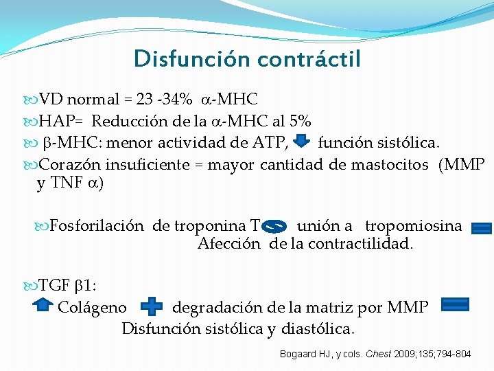 Disfunción contráctil VD normal = 23 -34% -MHC HAP= Reducción de la -MHC al Disfunción contráctil VD normal = 23 -34% -MHC HAP= Reducción de la -MHC al