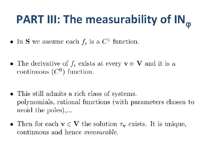 PART III: The measurability of IN 
