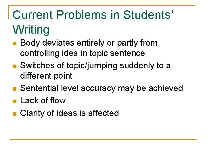 Current Problems in Students’ Writing n n n Body deviates entirely or partly from Current Problems in Students’ Writing n n n Body deviates entirely or partly from