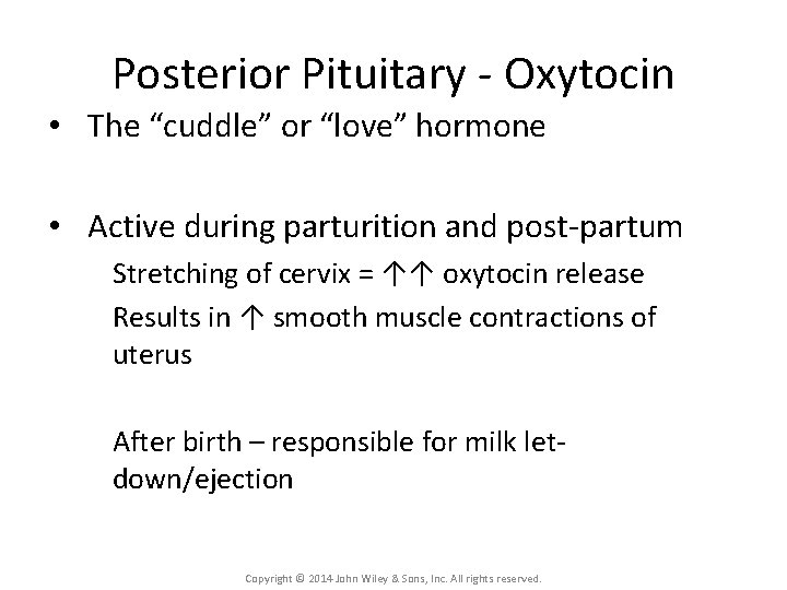 Posterior Pituitary - Oxytocin • The “cuddle” or “love” hormone • Active during parturition