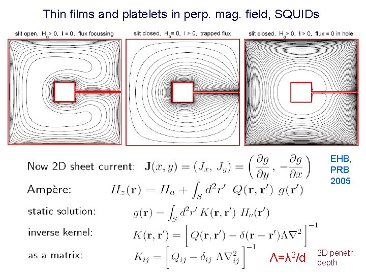 Thin films and platelets in perp. mag. field, SQUIDs EHB, PRB 2005 Λ=λ 2/d