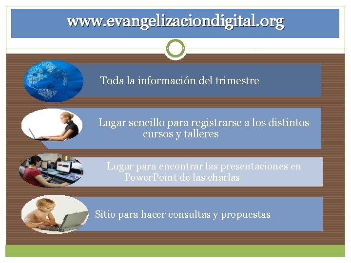 www. evangelizaciondigital. org Toda la información del trimestre Lugar sencillo para registrarse a los