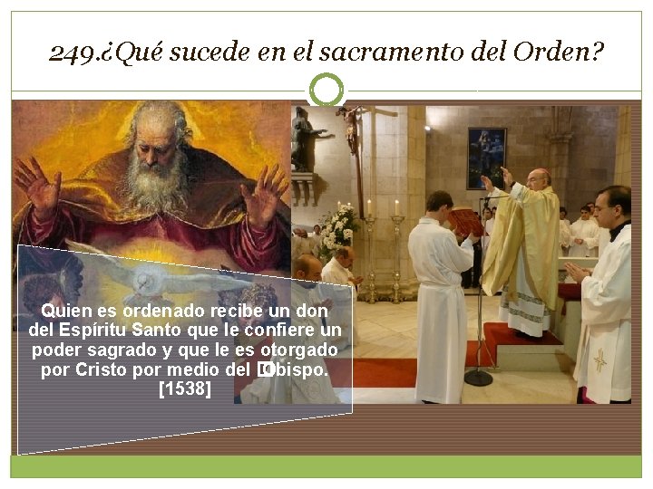 249. ¿Qué sucede en el sacramento del Orden? Quien es ordenado recibe un don