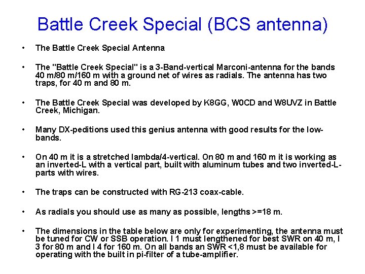 Battle Creek Special (BCS antenna) • The Battle Creek Special Antenna • The "Battle