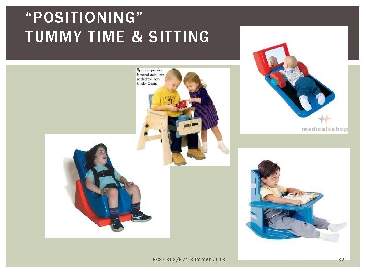 “POSITIONING” TUMMY TIME & SITTING ECSE 603/672 Summer 2018 32 