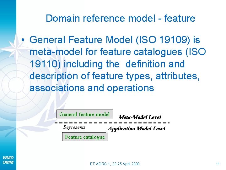 Domain reference model - feature • General Feature Model (ISO 19109) is meta-model for