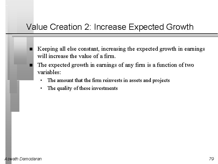 Value Creation 2: Increase Expected Growth Keeping all else constant, increasing the expected growth