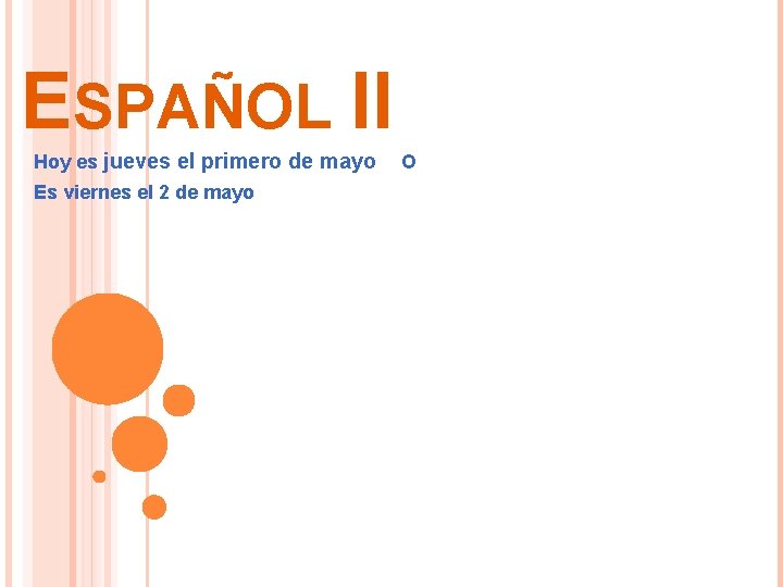 ESPAÑOL II Hoy es jueves el primero de mayo Es viernes el 2 de