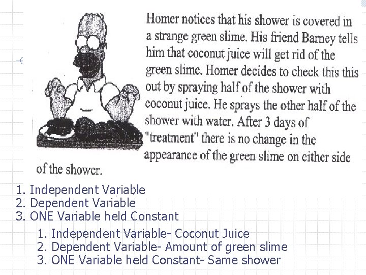 1. Independent Variable 2. Dependent Variable 3. ONE Variable held Constant 1. Independent Variable-