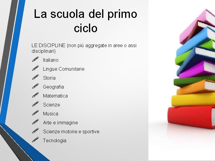 La scuola del primo ciclo LE DISCIPLINE (non più aggregate in aree o assi