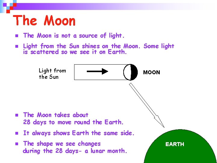 The Moon n The Moon is not a source of light. n Light from