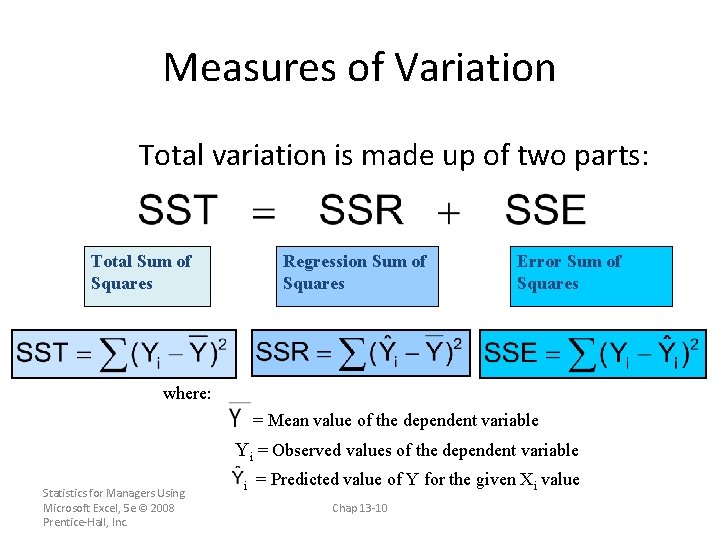 Measures of Variation Total variation is made up of two parts: Total Sum of