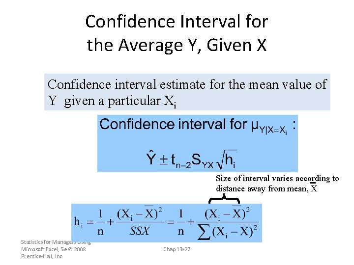 Confidence Interval for the Average Y, Given X Confidence interval estimate for the mean