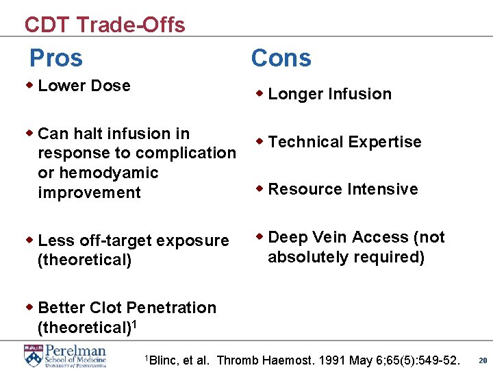 CDT Trade-Offs Pros Cons w Lower Dose w Longer Infusion w Can halt infusion