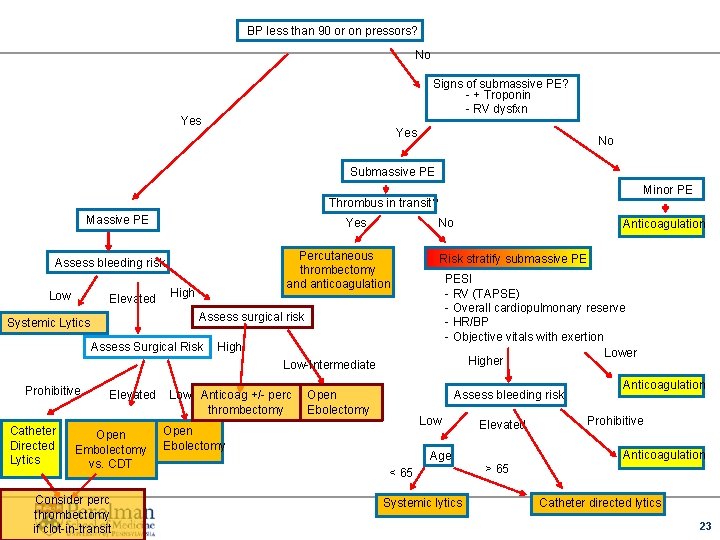 BP less than 90 or on pressors? No Signs of submassive PE? - +