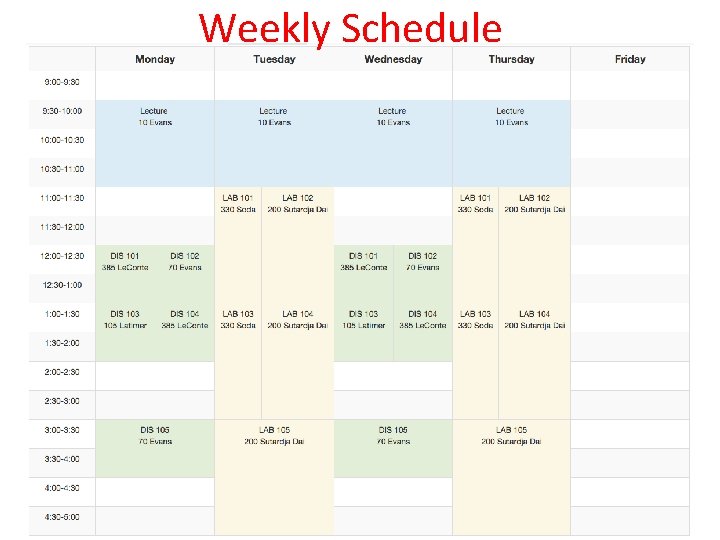 Weekly Schedule 29 