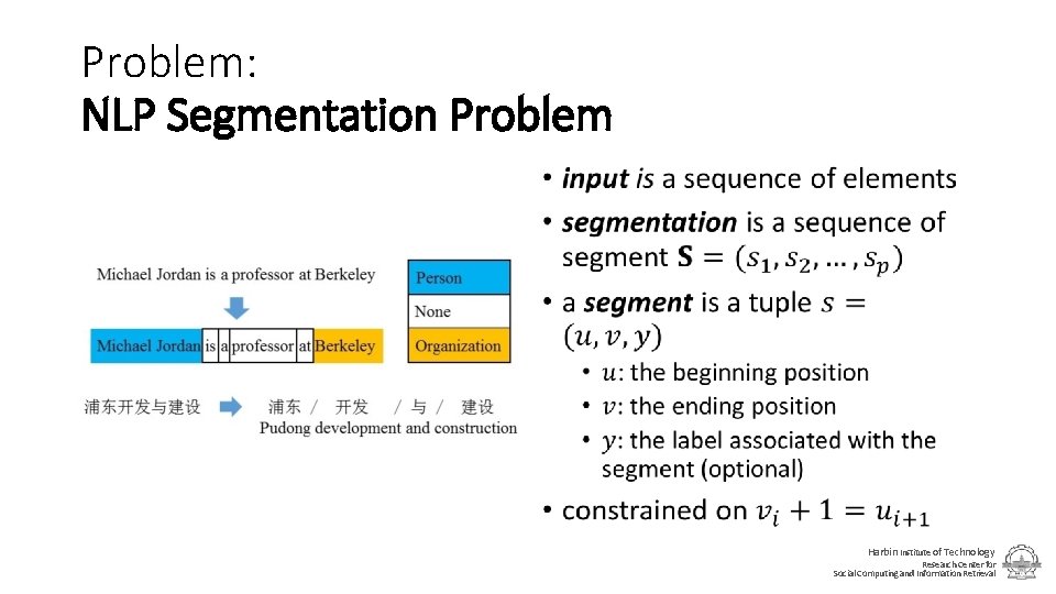 Problem: NLP Segmentation Problem • Harbin Institute of Technology Research Center for Social Computing