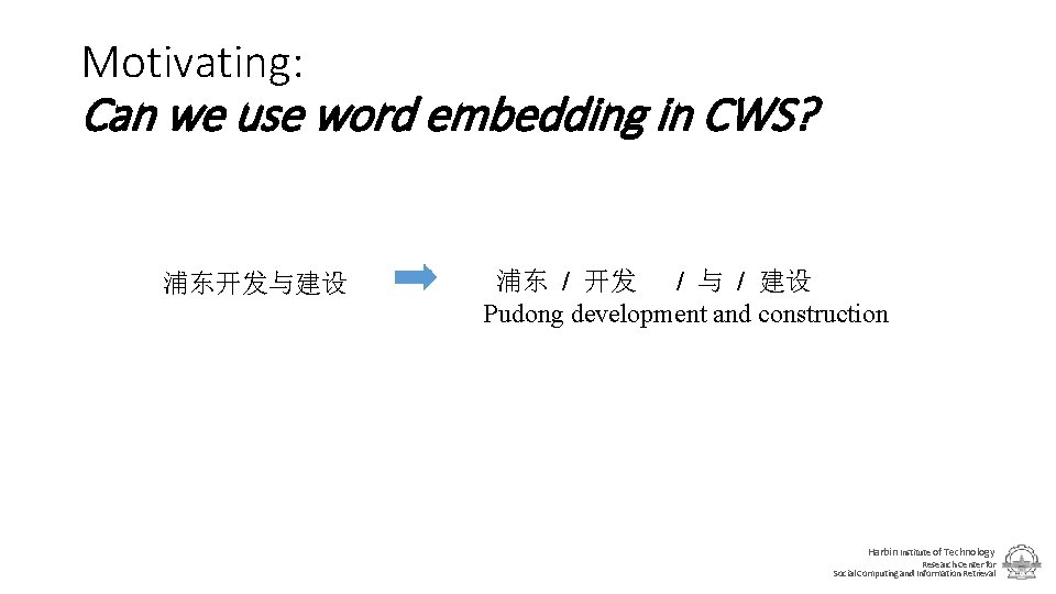 Motivating: Can we use word embedding in CWS? 浦东开发与建设 浦东 / 开发 / 与