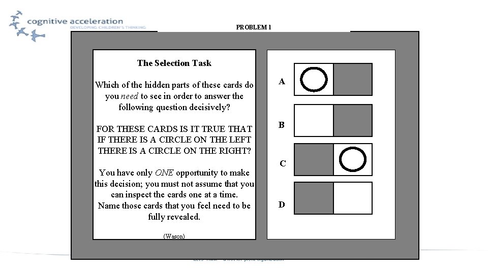 PROBLEM 1 The Selection Task Which of the hidden parts of these cards do