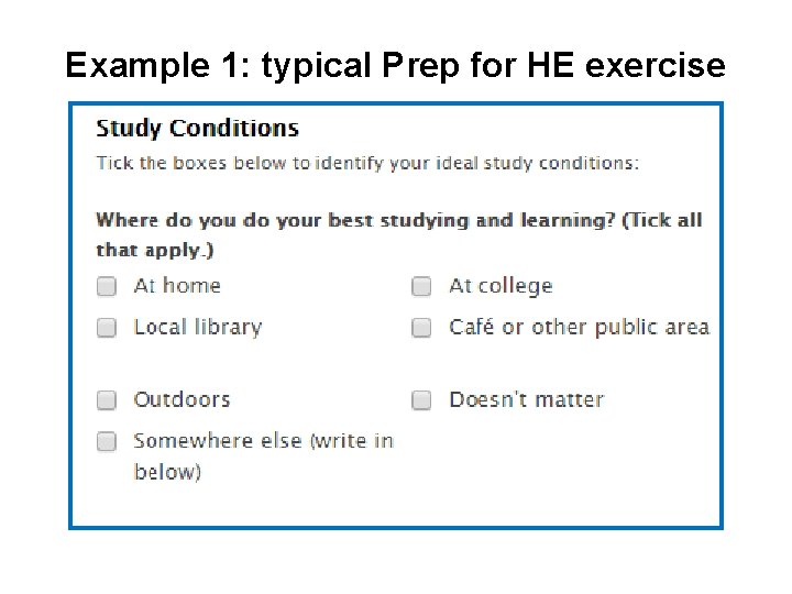 Example 1: typical Prep for HE exercise 