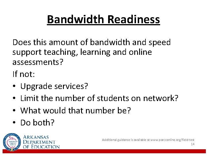 Bandwidth Readiness Does this amount of bandwidth and speed support teaching, learning and online
