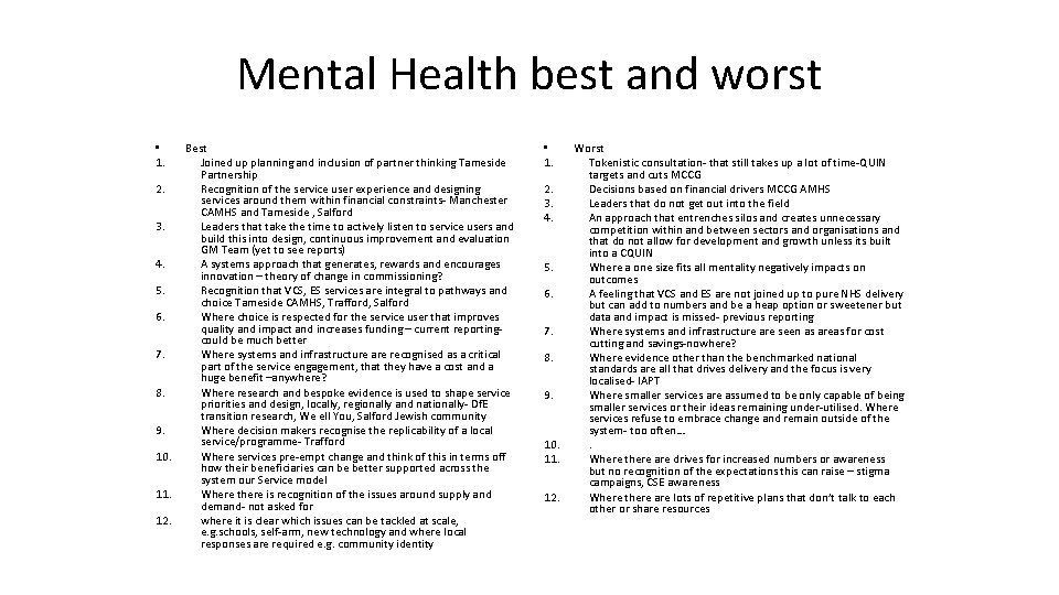Mental Health best and worst • 1. 2. 3. 4. 5. 6. 7. 8.