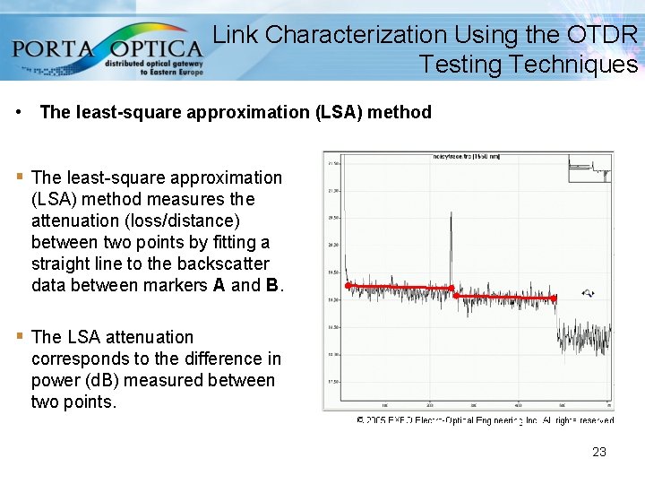 Link Characterization Using the OTDR Testing Techniques • The least-square approximation (LSA) method §