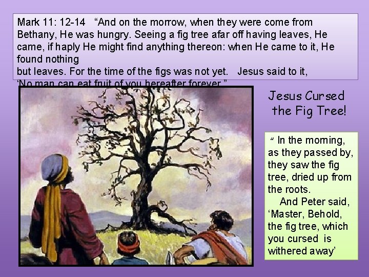 Mark 11: 12 -14 “And on the morrow, when they were come from Bethany,