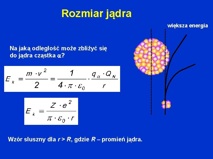 Rozmiar jądra większa energia Na jaką odległość może zbliżyć się do jądra cząstka ?