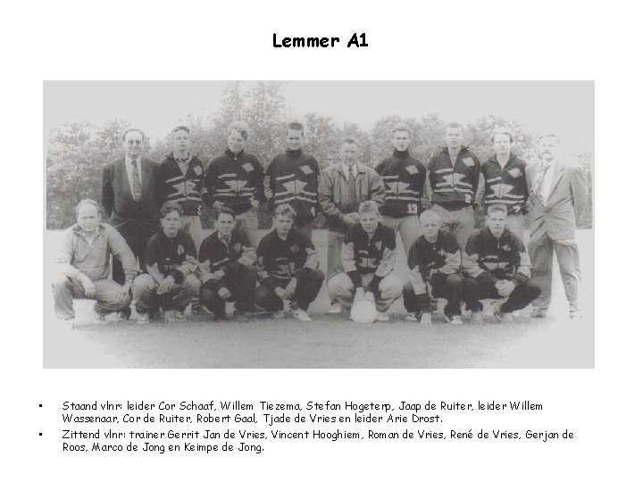 Lemmer A 1 • • Staand vlnr: leider Cor Schaaf, Willem Tiezema, Stefan Hogeterp,