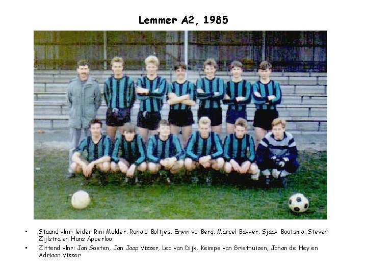 Lemmer A 2, 1985 • • Staand vlnr: leider Rini Mulder, Ronald Boltjes, Erwin