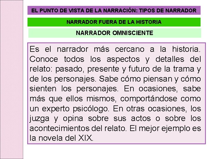 EL PUNTO DE VISTA DE LA NARRACIÓN: TIPOS DE NARRADOR FUERA DE LA HISTORIA