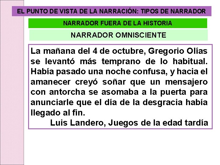 EL PUNTO DE VISTA DE LA NARRACIÓN: TIPOS DE NARRADOR FUERA DE LA HISTORIA