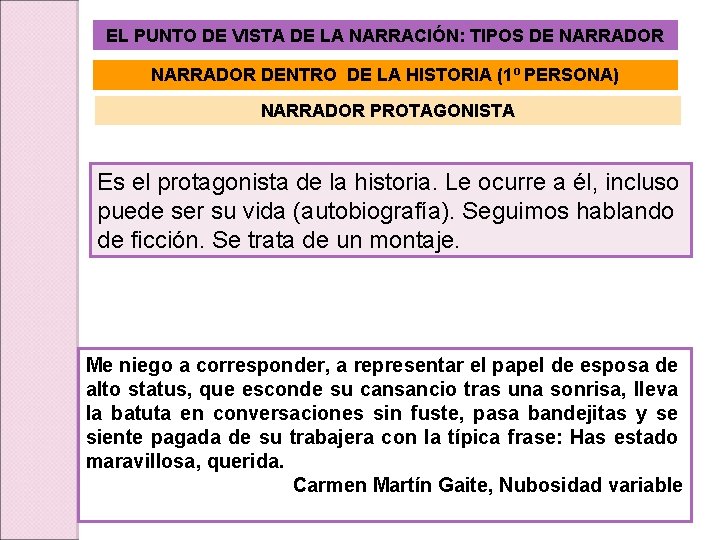 EL PUNTO DE VISTA DE LA NARRACIÓN: TIPOS DE NARRADOR DENTRO DE LA HISTORIA