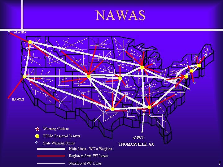 NAWAS ALASKA HAWAII Warning Centers FEMA Regional Centers State Warning Points Main Lines -