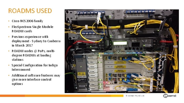 ROADMS USED • Cisco NCS 2006 family • Flex. Spectrum Single Module ROADM cards ROADMS USED • Cisco NCS 2006 family • Flex. Spectrum Single Module ROADM cards