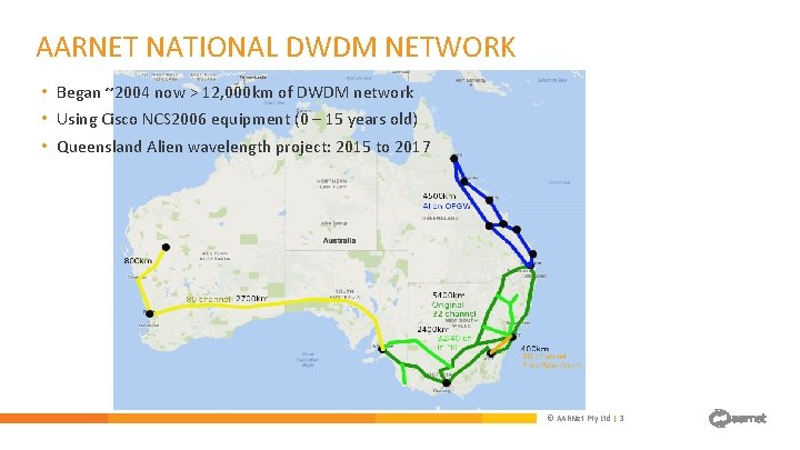 AARNET NATIONAL DWDM NETWORK • Began ~2004 now > 12, 000 km of DWDM AARNET NATIONAL DWDM NETWORK • Began ~2004 now > 12, 000 km of DWDM