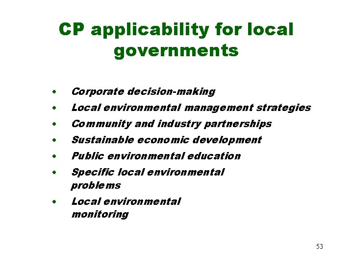 CP applicability for local governments · Corporate decision-making · Local environmental management strategies ·