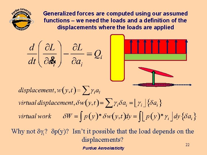 Generalized forces are computed using our assumed functions – we need the loads and Generalized forces are computed using our assumed functions – we need the loads and