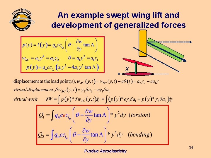 An example swept wing lift and development of generalized forces x Purdue Aeroelasticity 24 An example swept wing lift and development of generalized forces x Purdue Aeroelasticity 24