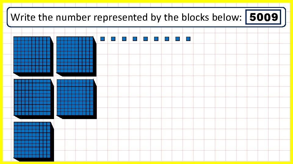 Write the number represented by the blocks below: 5009 