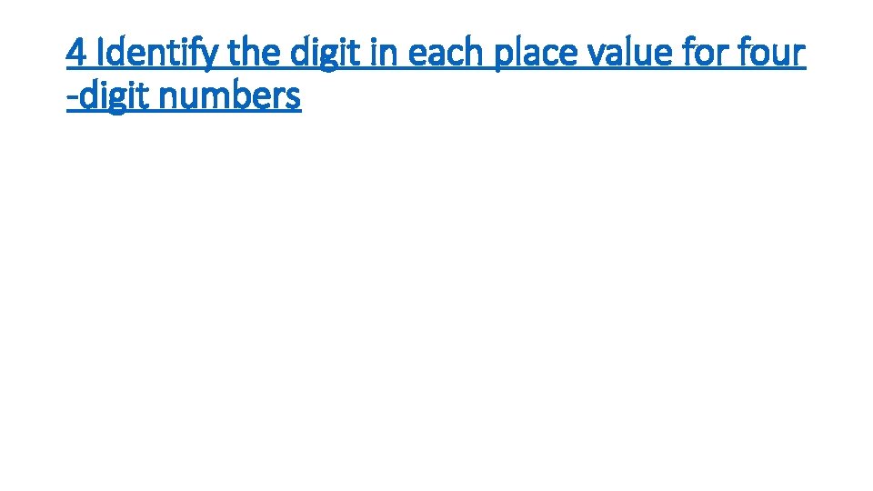 4 Identify the digit in each place value for four -digit numbers 