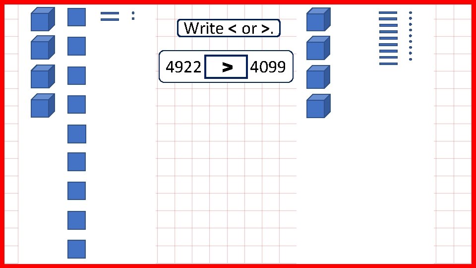 Write < or >. 4922 > 4099 