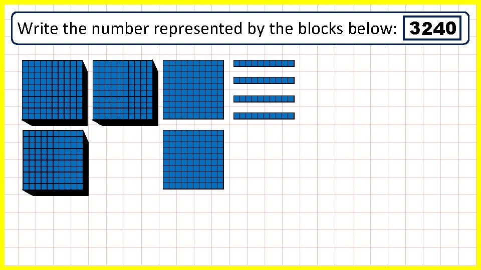 Write the number represented by the blocks below: 3240 