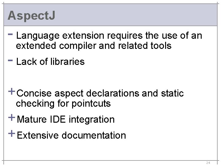 Aspect. J - Language extension requires the use of an extended compiler and related