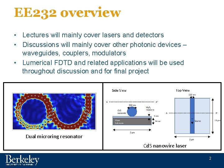 EE 232 overview • Lectures will mainly cover lasers and detectors • Discussions will